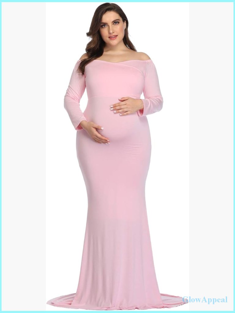 Maternity Maxi Dress Long Sleeve Off Shoulder Photography Gown Stretchy